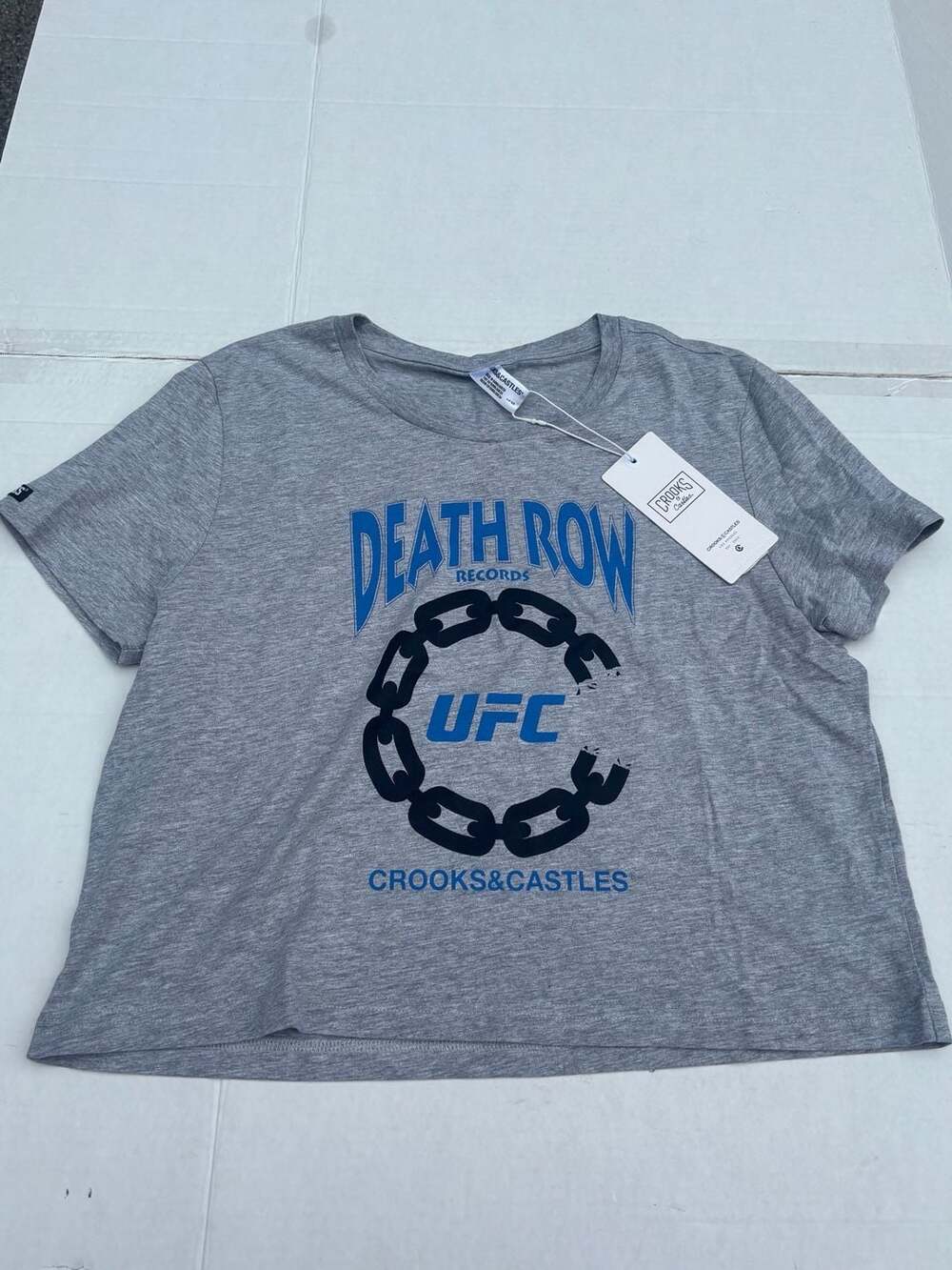 Crooks & Castles Death Row Records x UFC Graphic Cropped T-Shirt Grey Large New